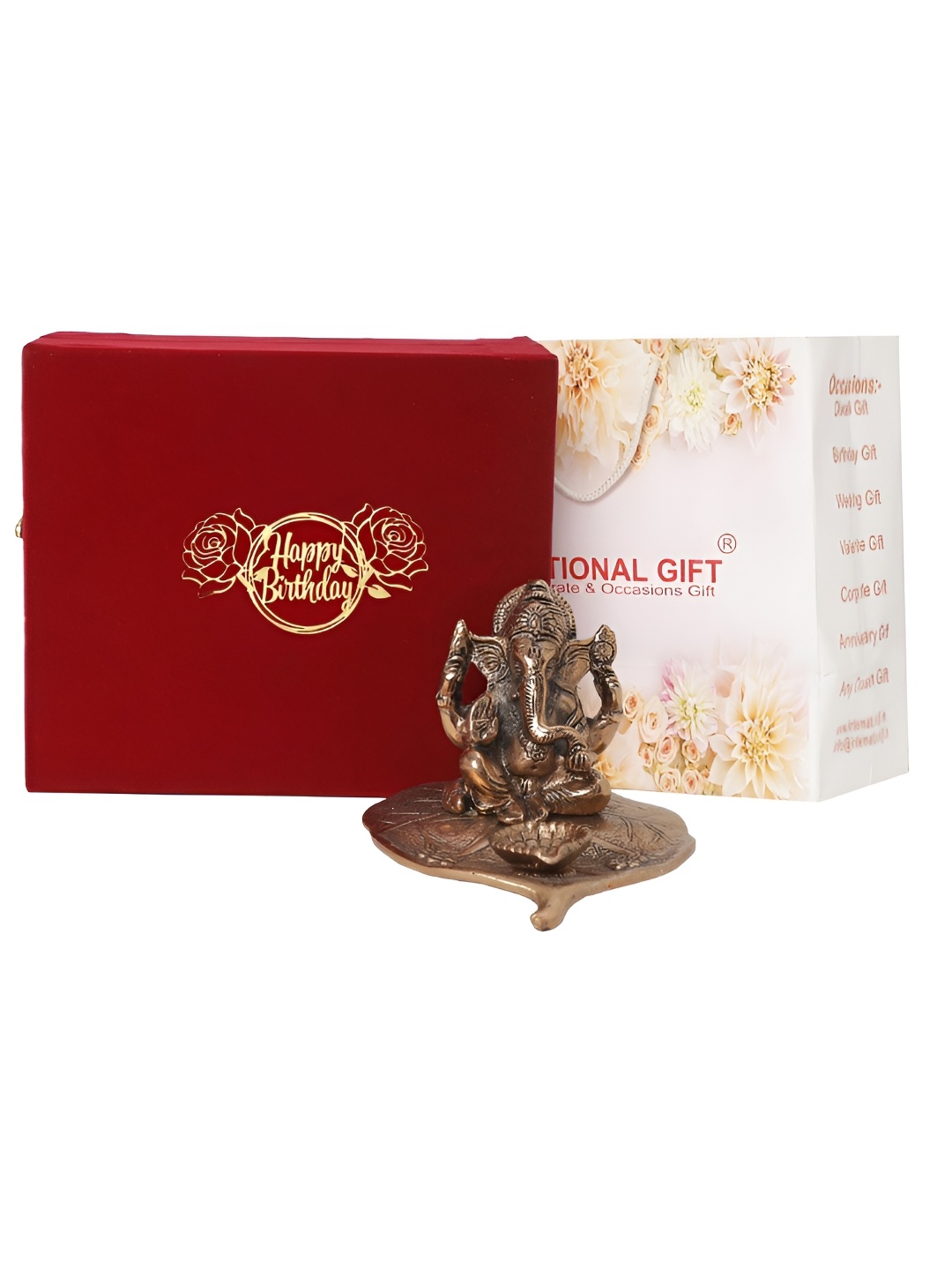 

INTERNATIONAL GIFT Copper Toned Patta Ganesh Idol Metal Showpiece With Velvet Box & Bag