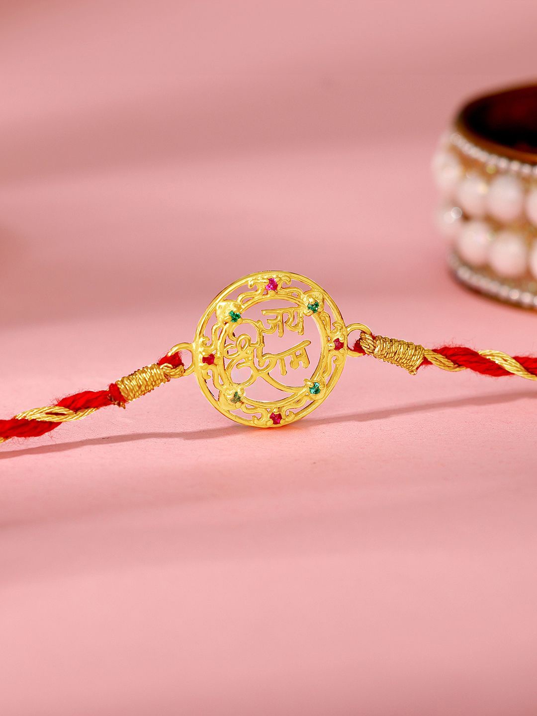 

GIVA 925 Silver Jai Shree Ram Thread Rakhi With Roli Chawal, Gold