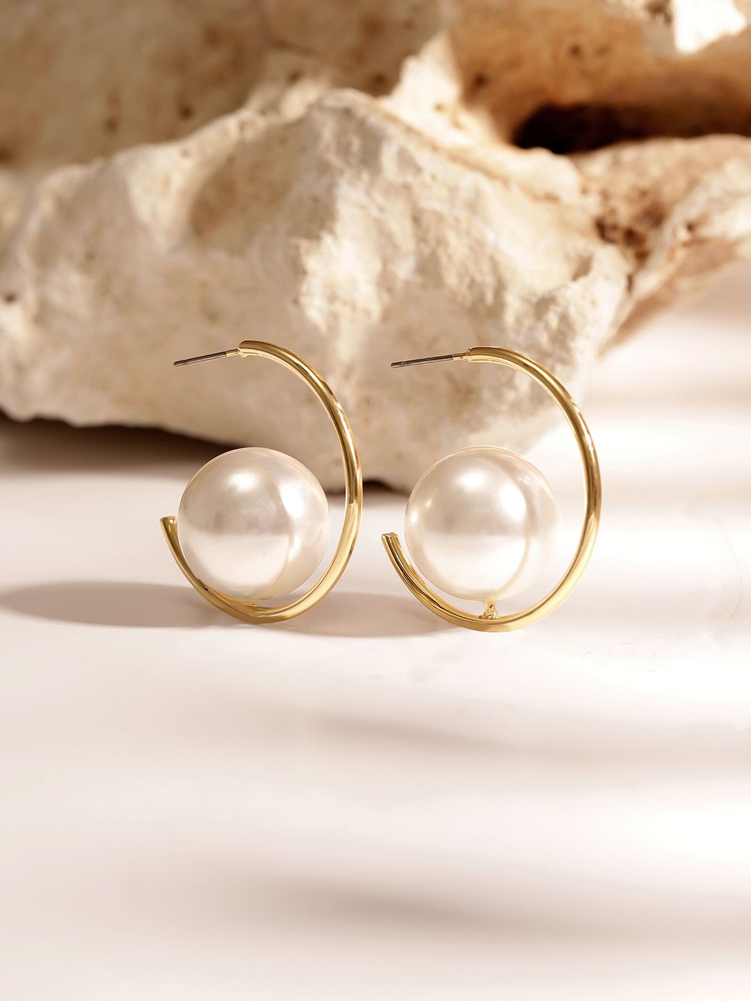 

Priyaasi Gold Plated Contemporary Pearls Studded Half Hoop Earrings