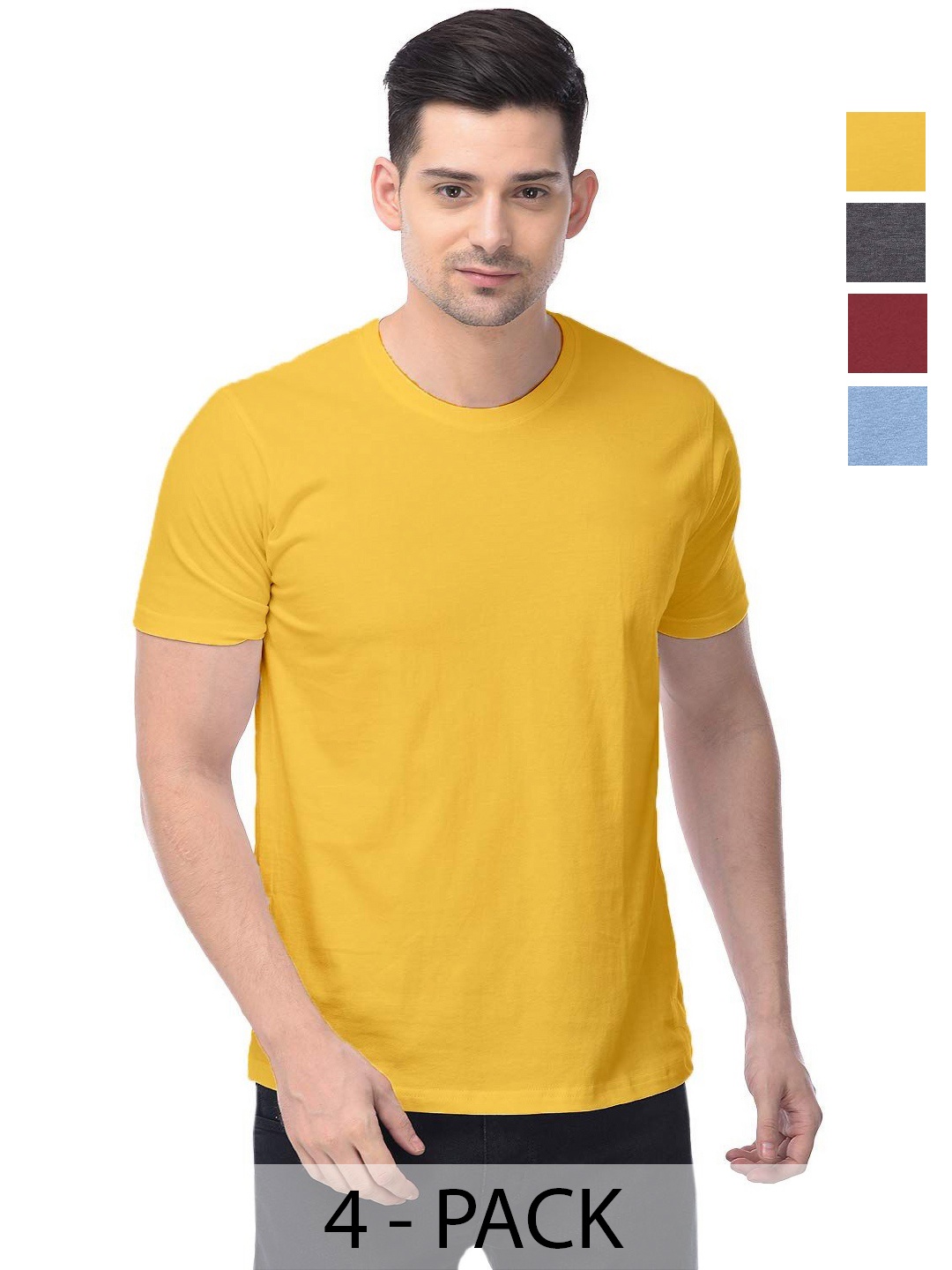 

COLOR CAPITAL Unisex Pack Of 4 Solid Round Neck Cotton T-shirts, Yellow