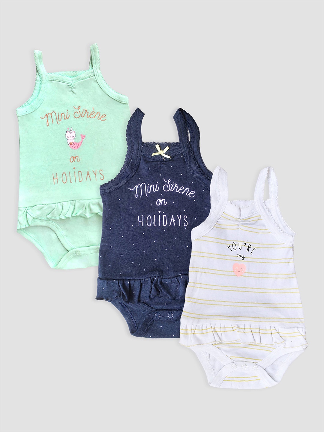 

Kidbea Infant Girls Pack Of 3 Printed Cotton Bodysuit, Blue