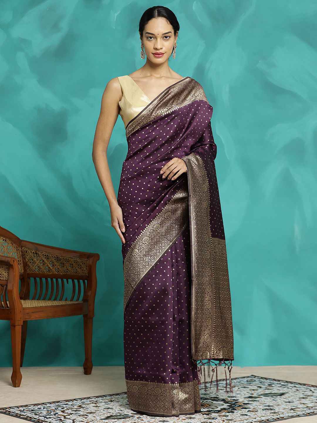

Jaipur Kurti Heavy Zari Woven Banarasi Saree, Purple