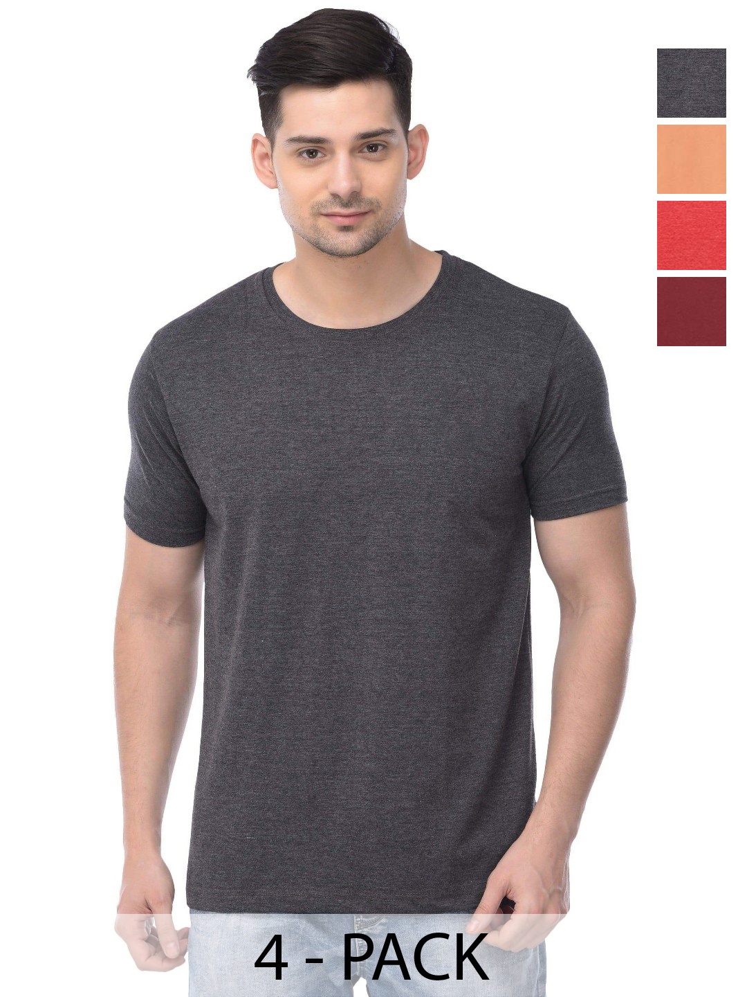 

COLOR CAPITAL Unisex Pack Of 4 Cotton T-Shirts, Grey