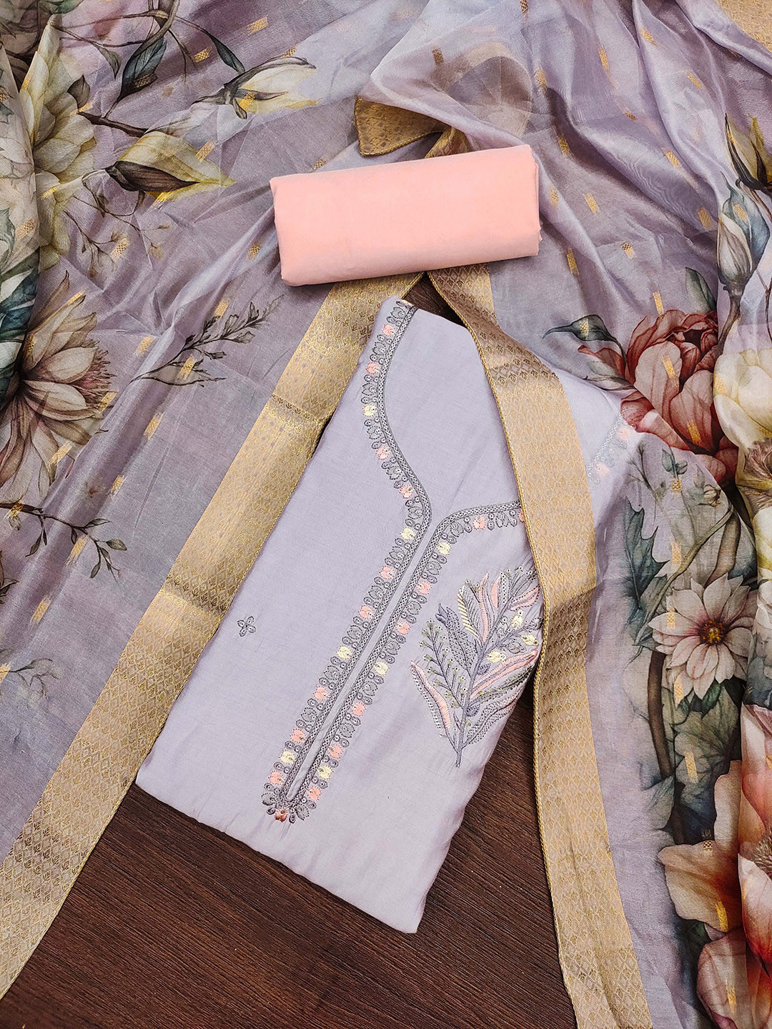 

KIMISHA Embroidered Unstitched Dress Material, Lavender