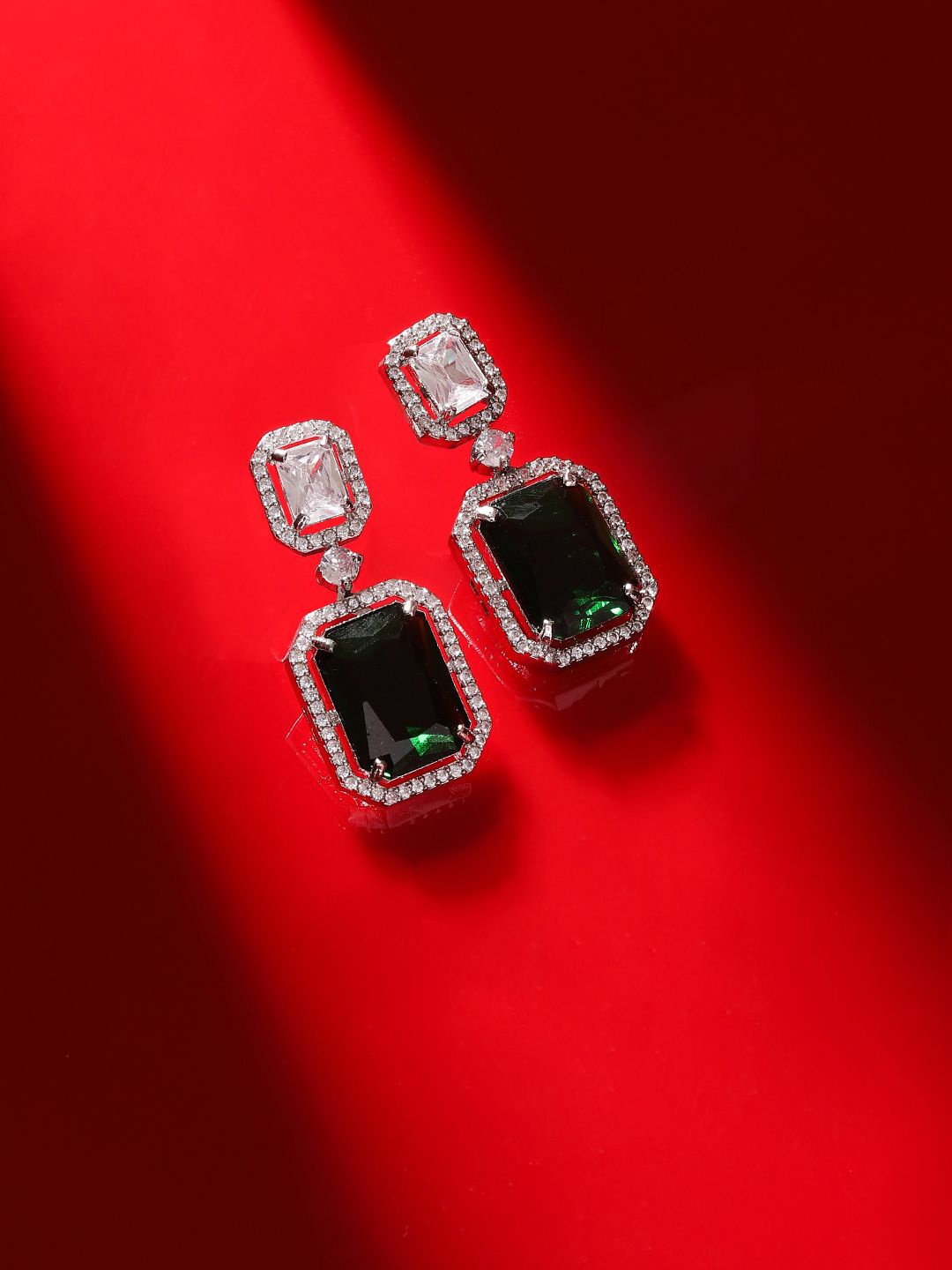 

Priyaasi Silver-Plated American Diamond Studded Contemporary Drop Earrings