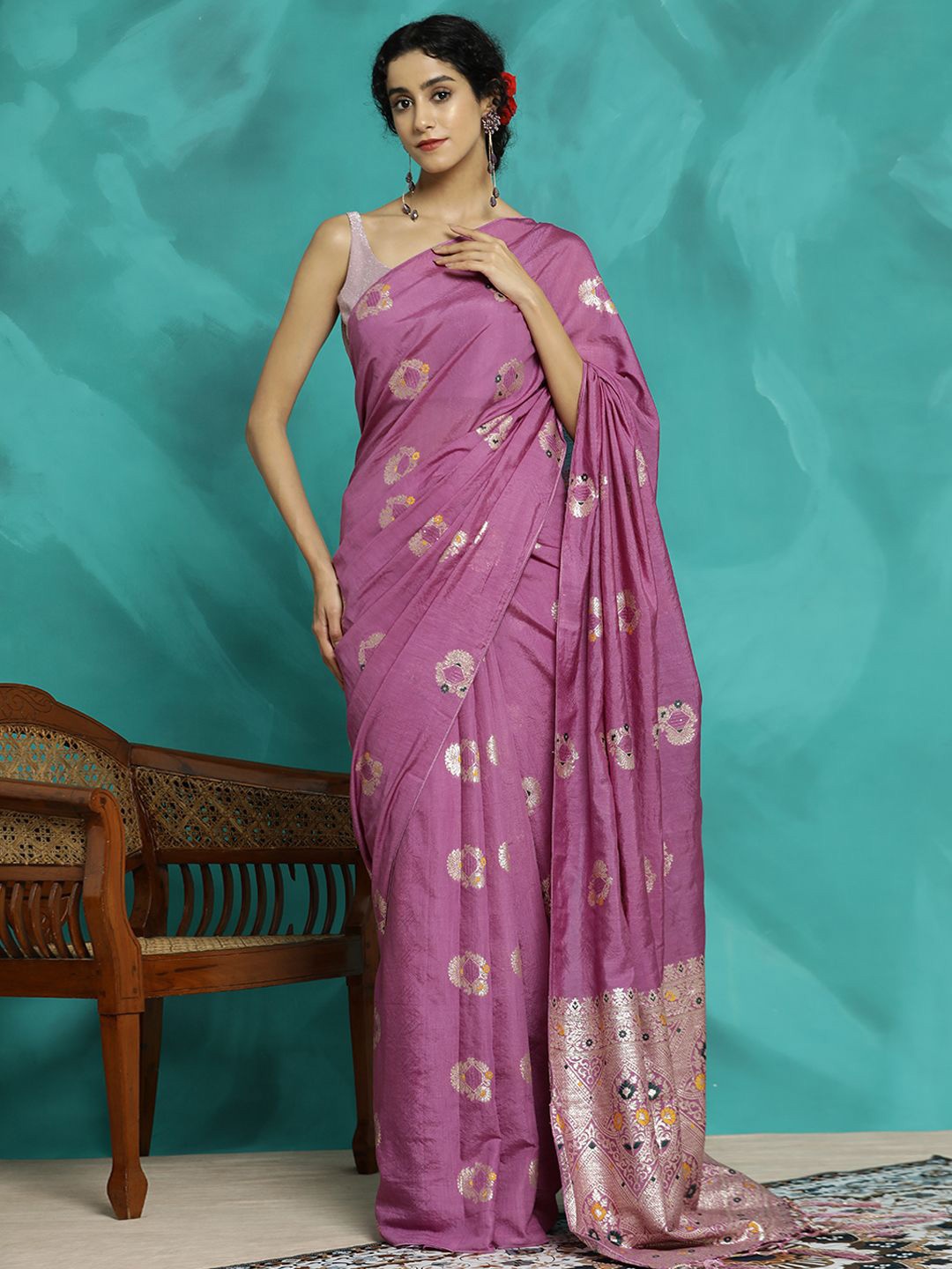 

Jaipur Kurti Silk Blend Party Wear Banarasi Saree, Lavender