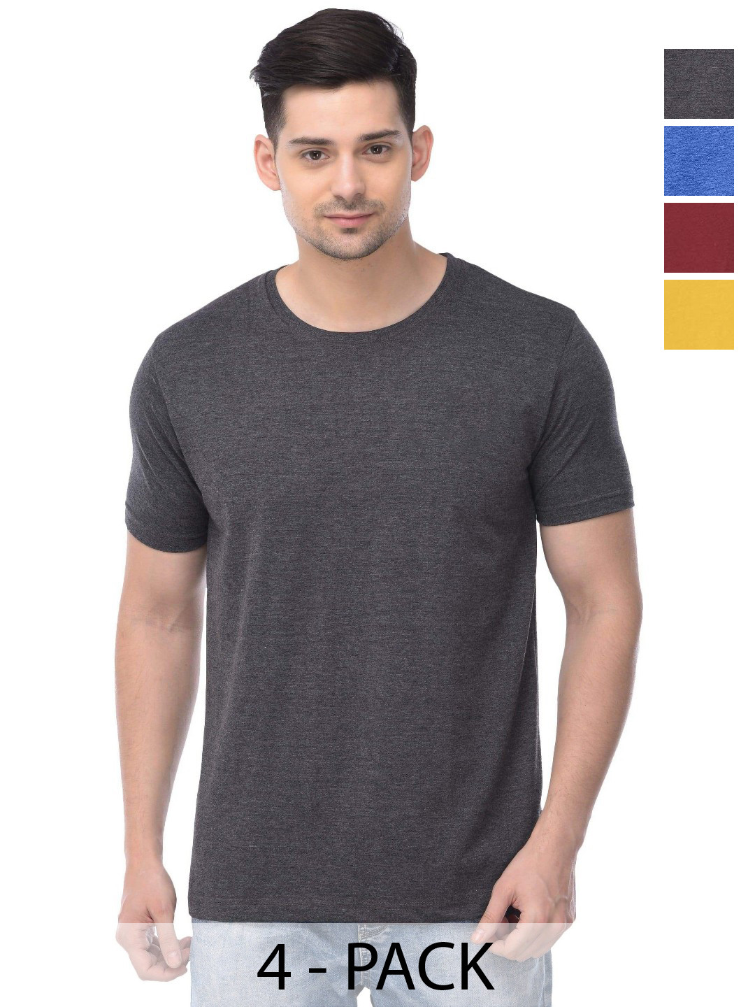 

COLOR CAPITAL Unisex Pack Of 4 Solid Round Neck Cotton T-shirts, Maroon