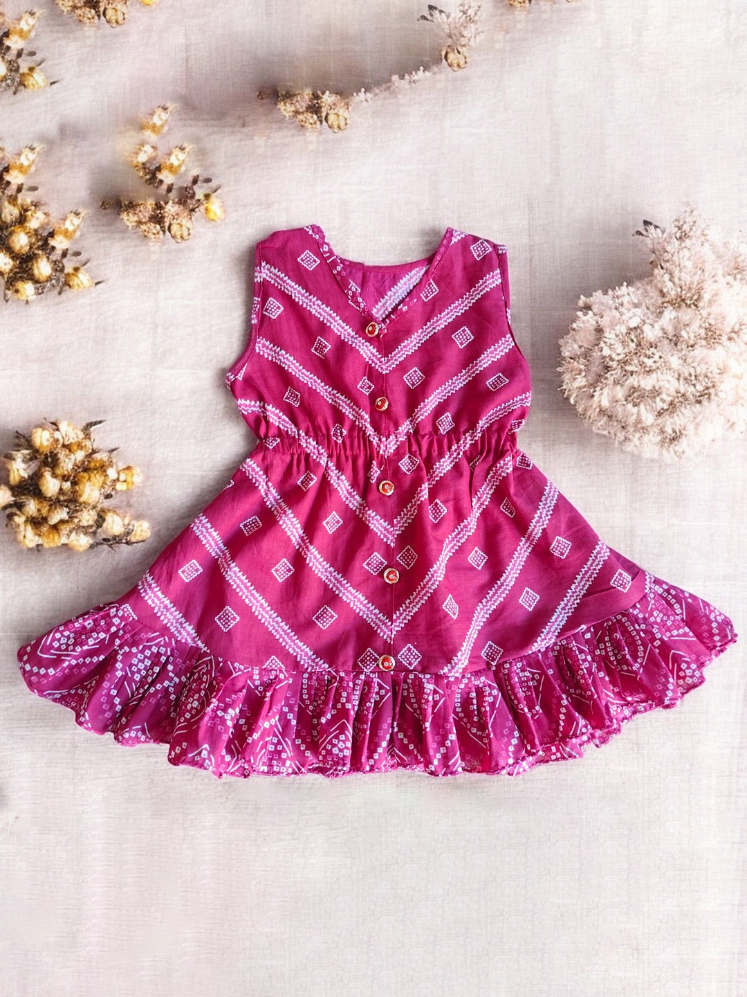 

LYTIX Girls Floral Print Sleeveles Ruffled Fit & Flare Dress, Magenta