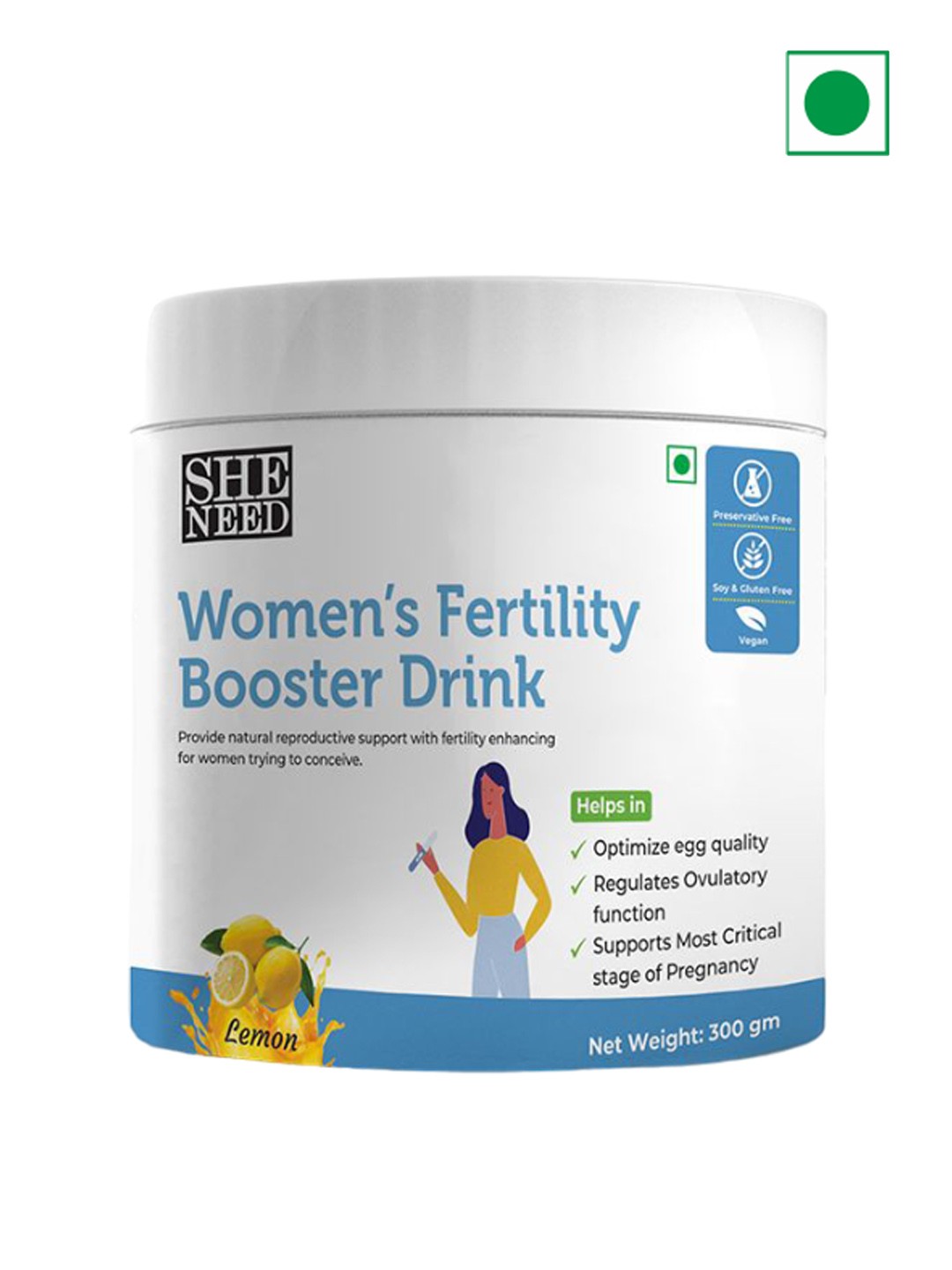 

SheNeed Lemon Flavoured Women Fertility Booster Drink - 300g, White