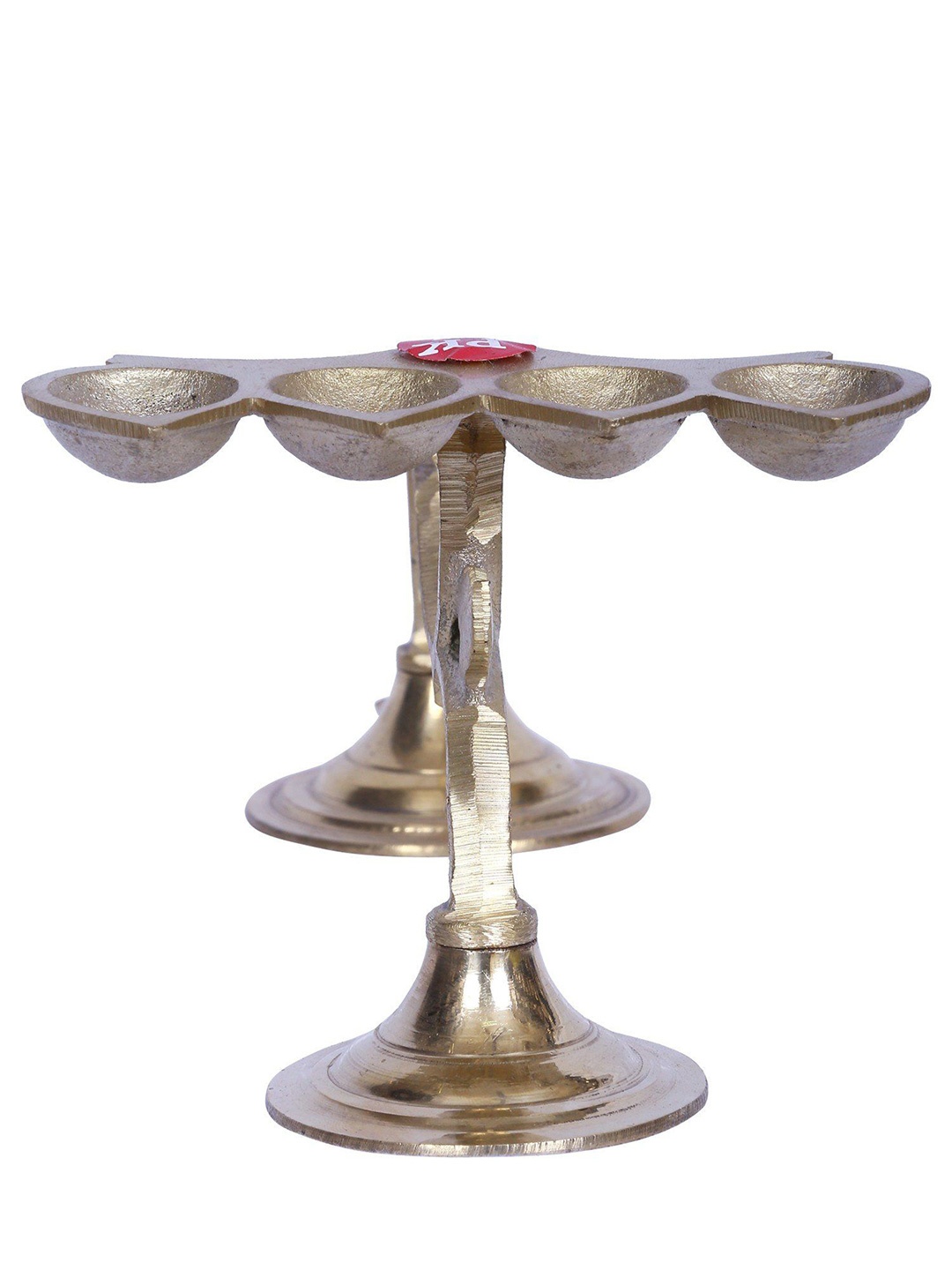 

Exotic India Brass Handheld Aarti Diya with Four Wicks, Gold