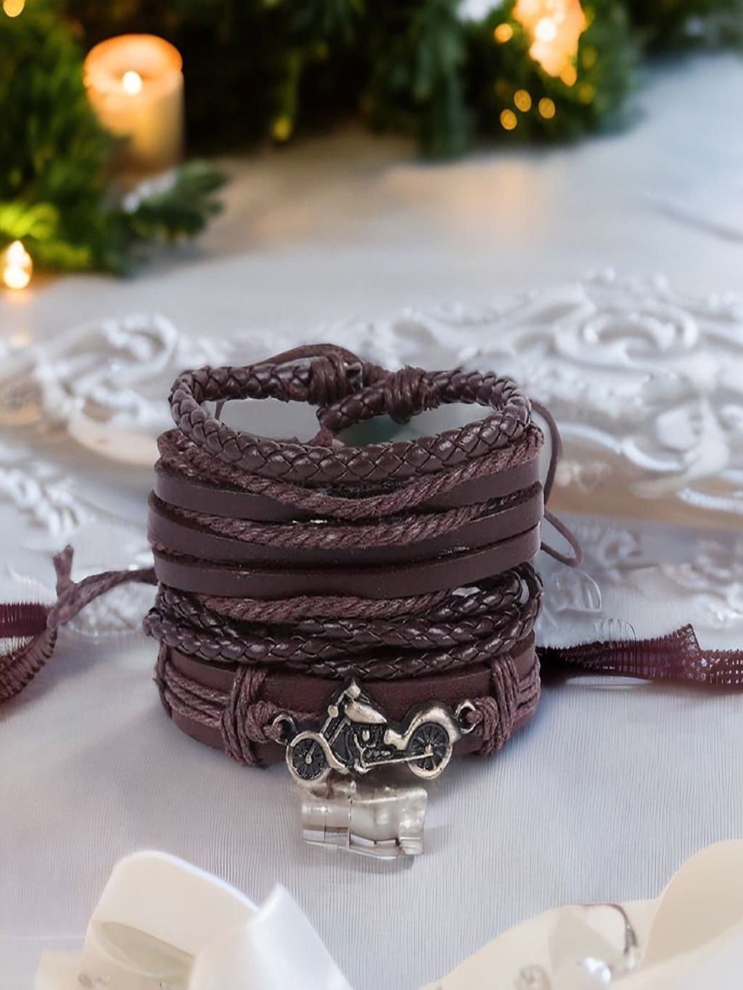 

UNIVERSITY TRENDZ Men Set Of 4 Leather Multistrand Bracelet, Brown