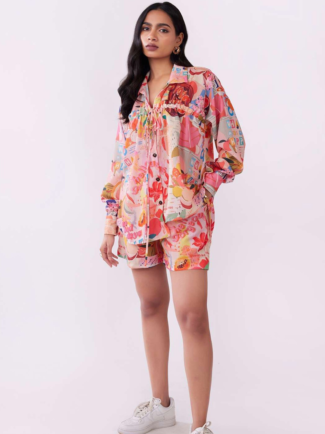 

POPPI Printed Shirt & Shorts Co-Ord Set, Pink
