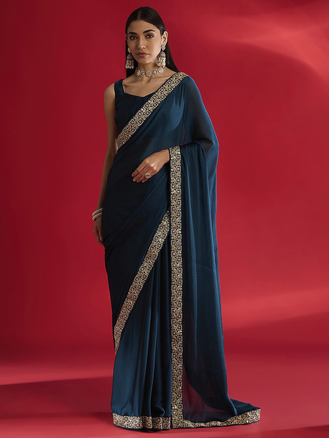 

Mitera Sequinned Satin Saree, Blue