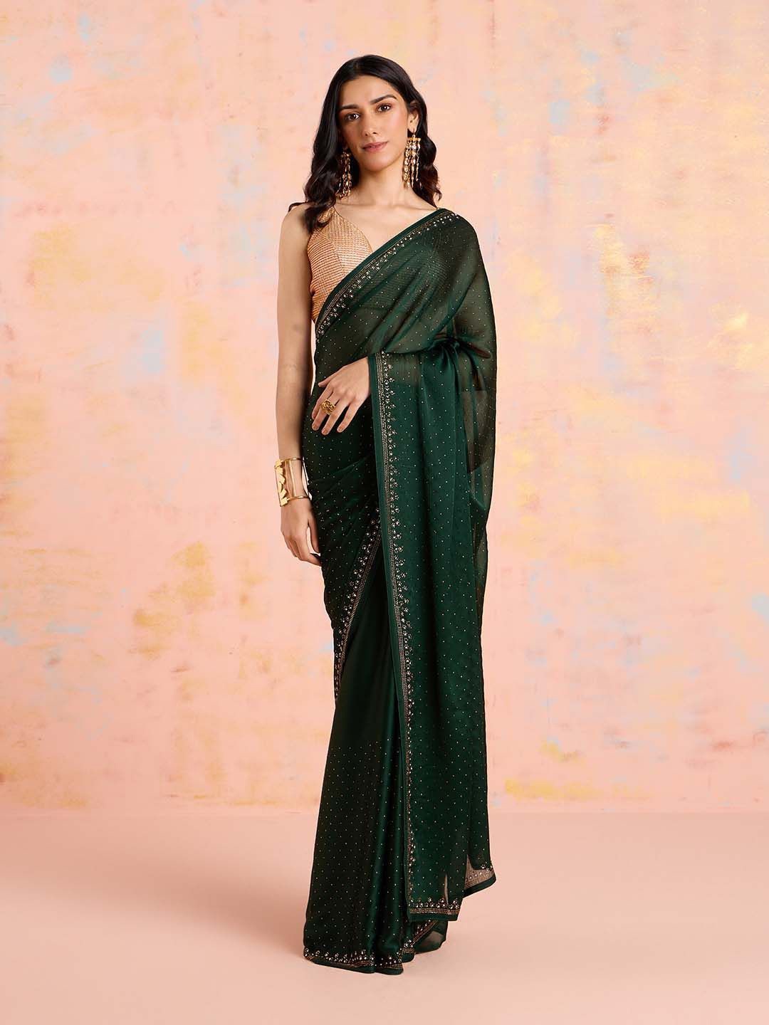 

Likha Embellished Beads and Stones Saree, Green