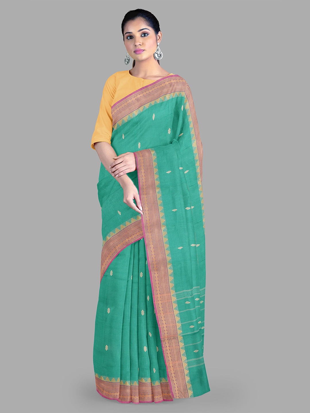 

The Chennai Silks Ethnic Motifs Zari Pure Cotton Muga Saree, Green