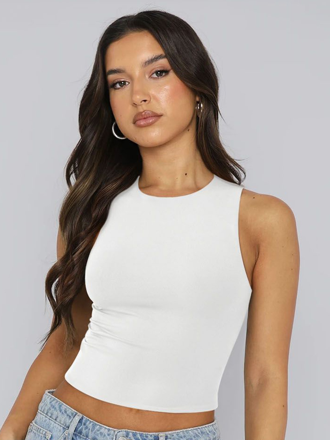 

StyleCast Women Solid Round Neck Top, White