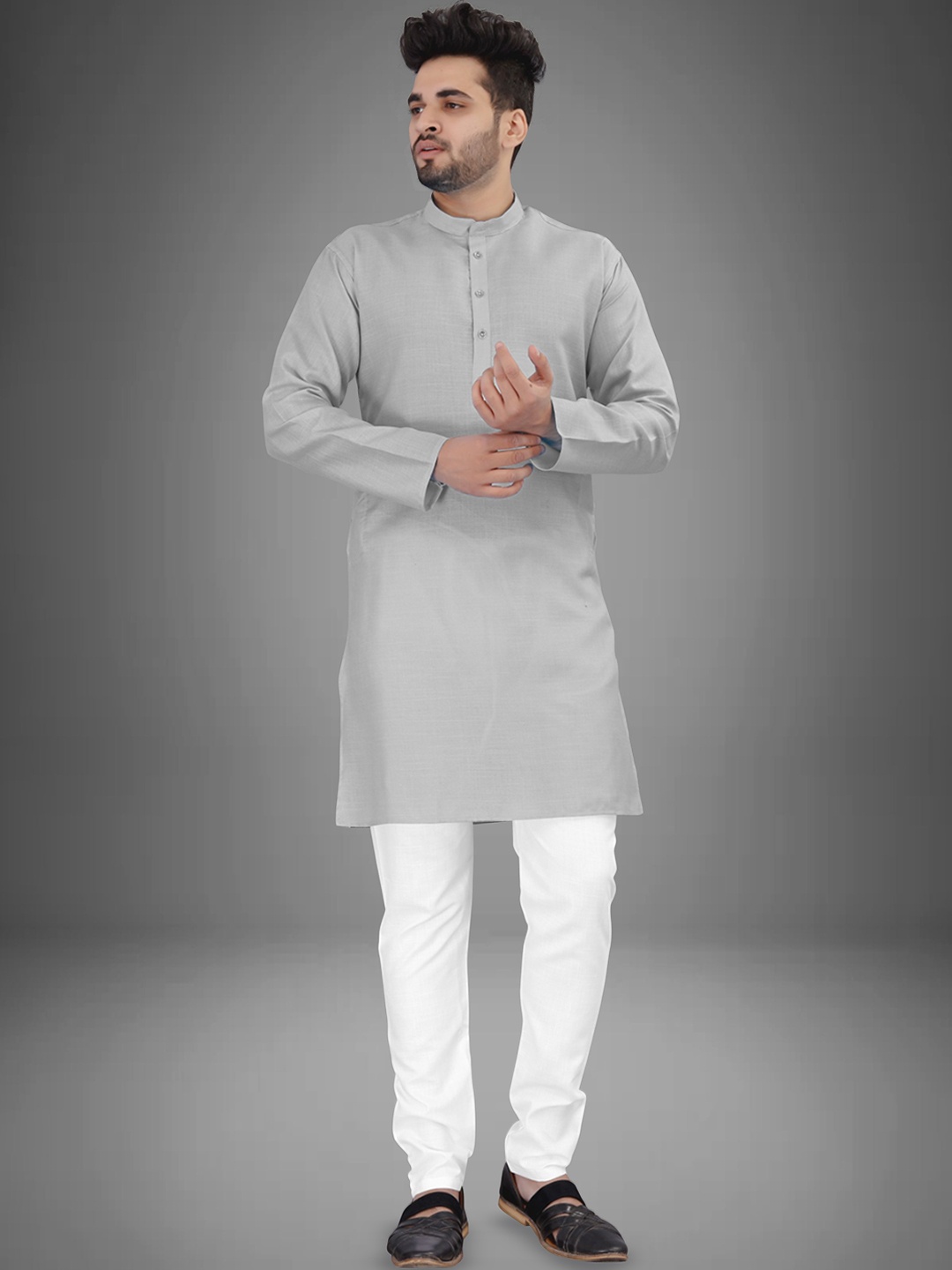 

trustous Men Regular Pure Cotton Kurta with Pyjamas, Grey melange