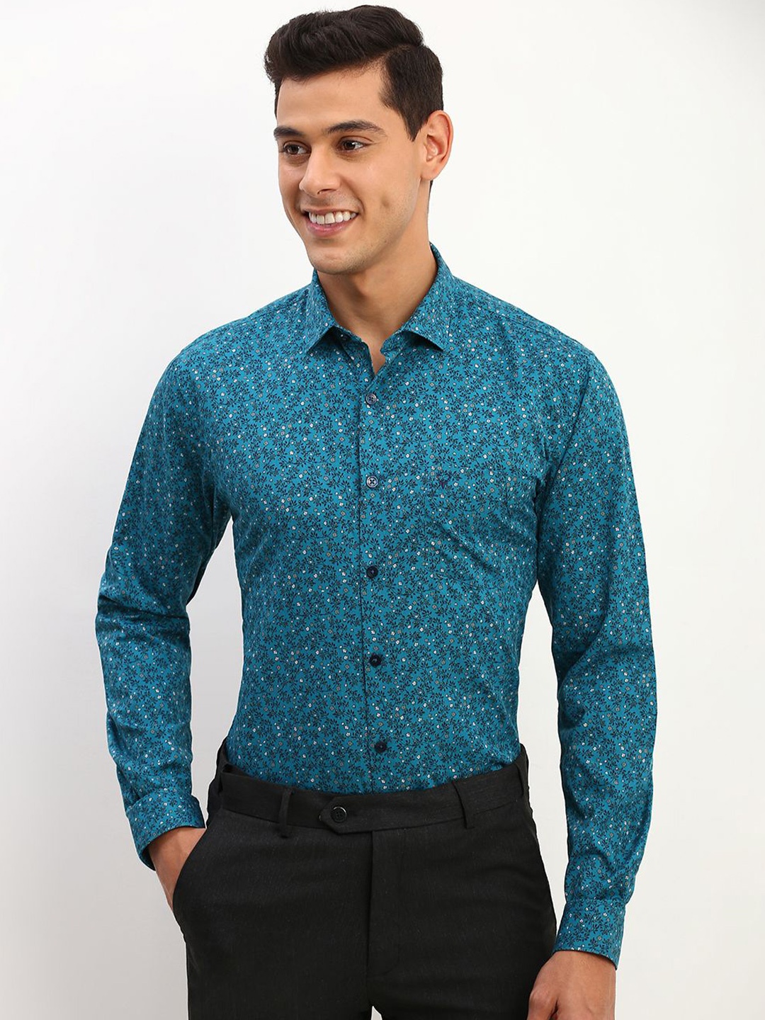 

Allen Solly Men Spread Collar Floral Printed Cotton Slim Fit Formal Shirt, Blue