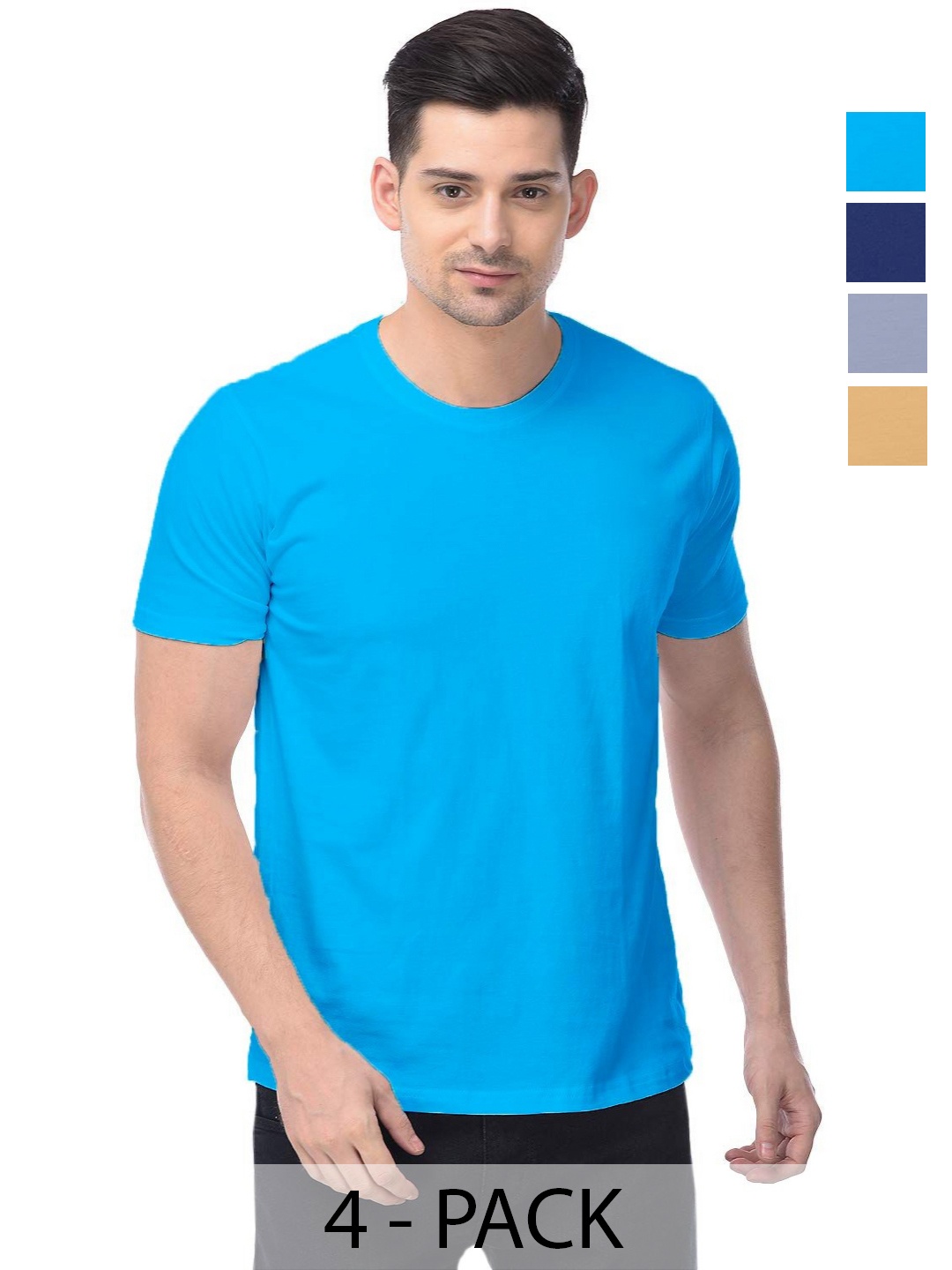 

COLOR CAPITAL Unisex Pack Of 4 Solid Round Neck Cotton T-shirts, Na