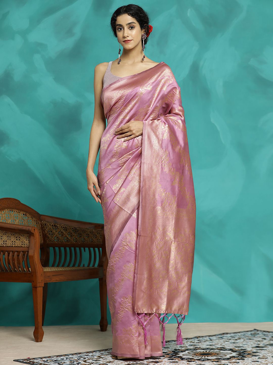 

Jaipur Kurti Zari Woven Design Heavy Banarasi Saree, Pink