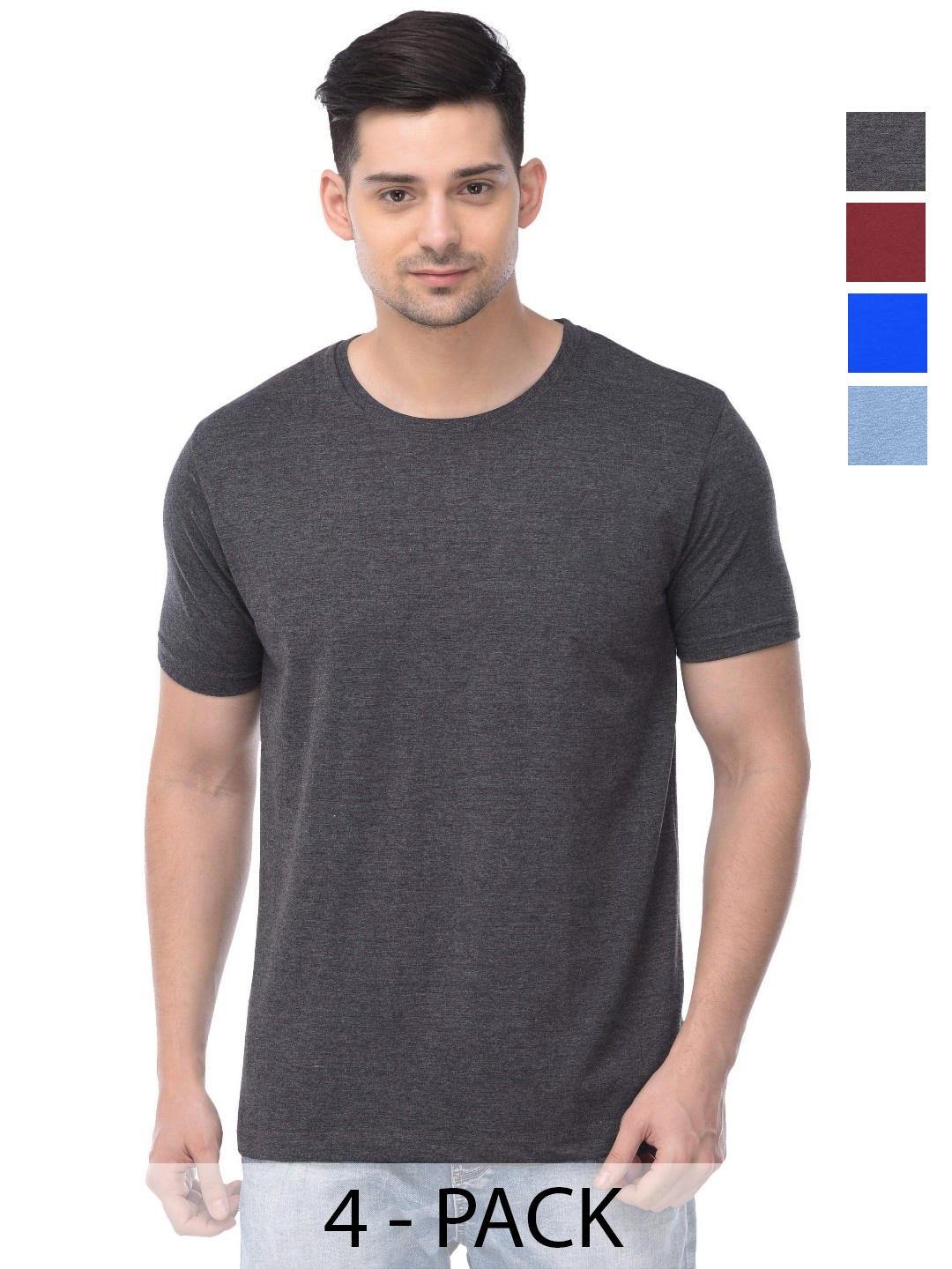 

COLOR CAPITAL Unisex Pack Of 4 Solid Round Neck Cotton T-shirts, Maroon