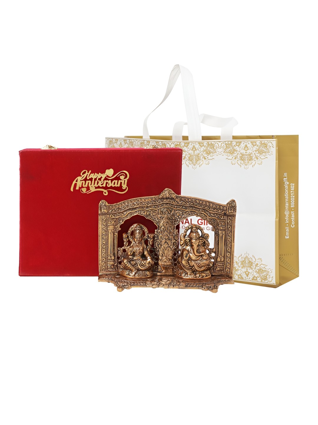 

INTERNATIONAL GIFT CopperToned Laxmi Ganesh God Idol Showpiece with Velvet Box, Copper