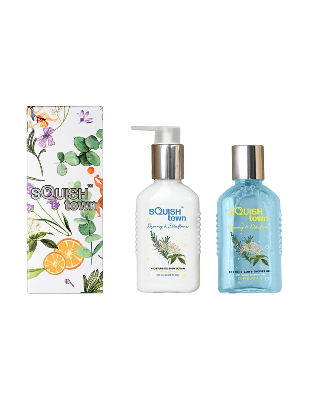 

Squish town Set Of 2 Rosemary & Elderflower Shower Gel & Body Lotion Gift Set - 100 ml, Blue