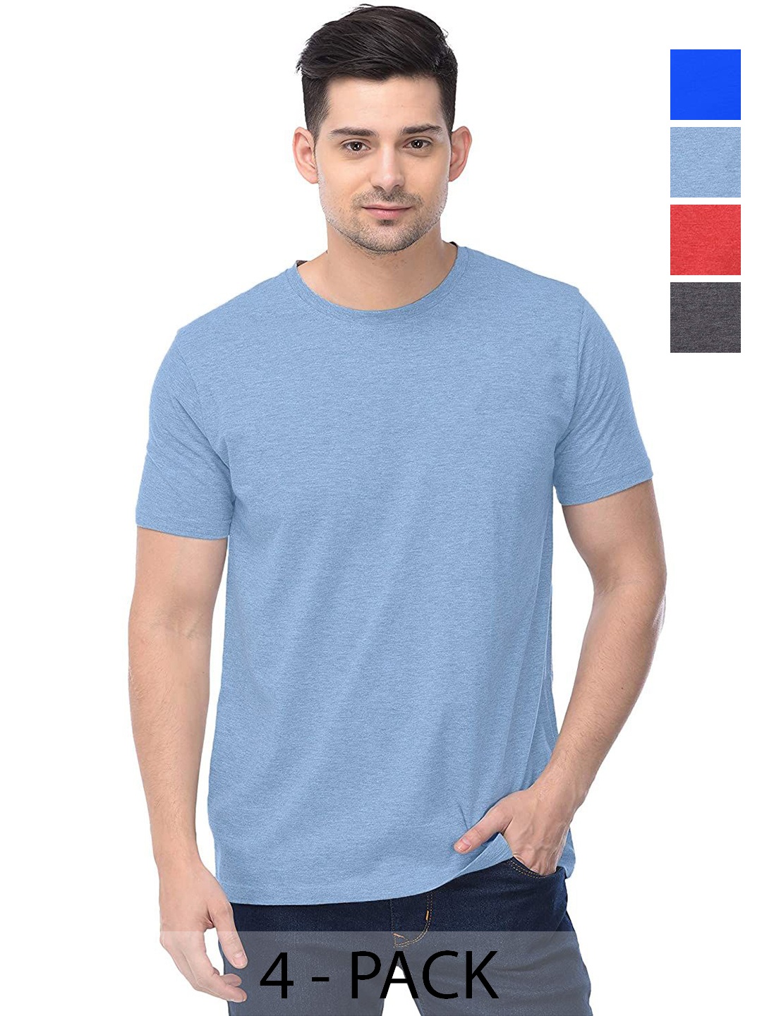 

COLOR CAPITAL Unisex Pack Of 4 Solid Round Neck Cotton T-shirts, Grey