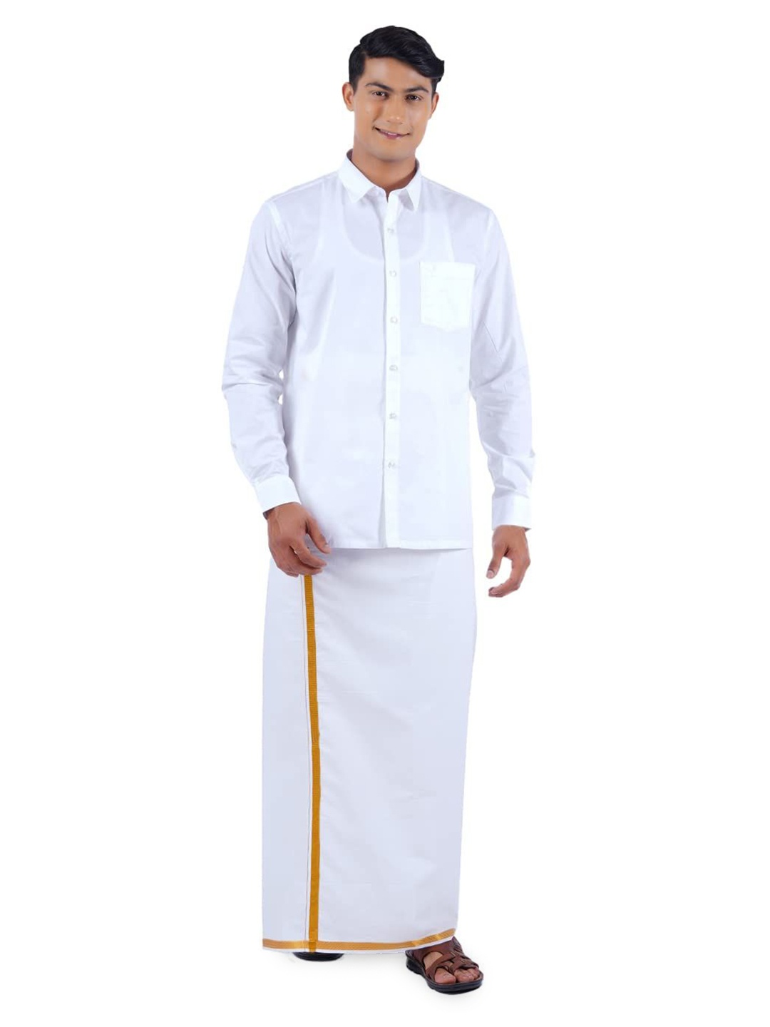 

Ramraj Shirt With Zari Border Veshti, White