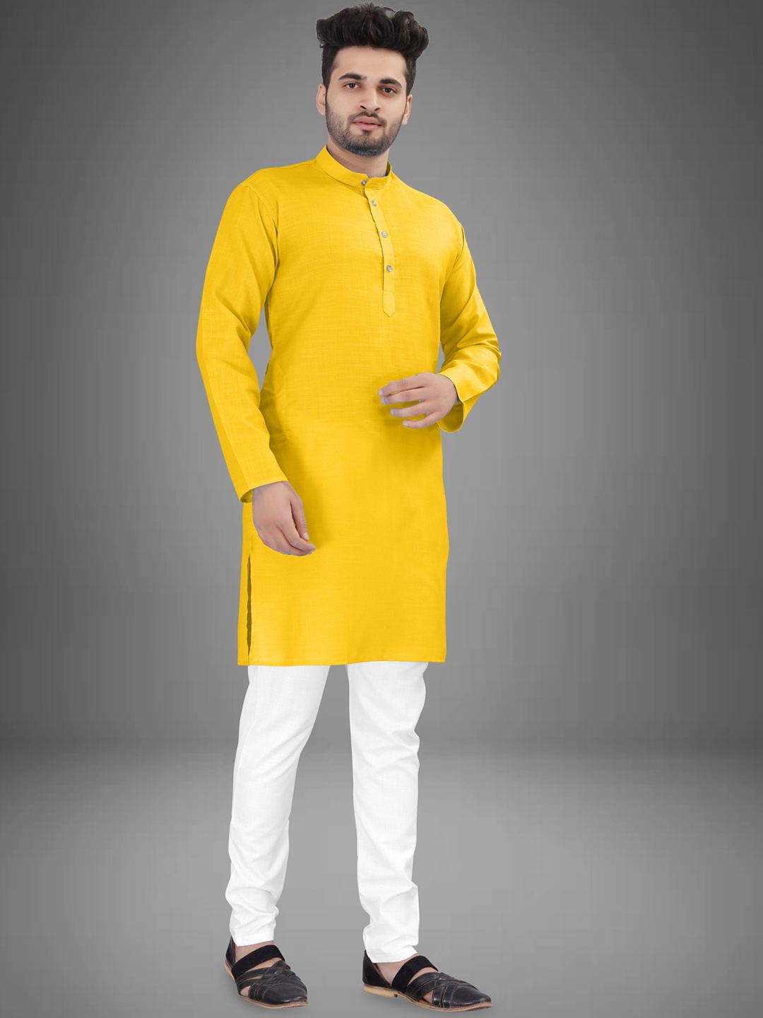 

trustous Men Regular Pure Cotton Kurta with Pyjamas, Yellow