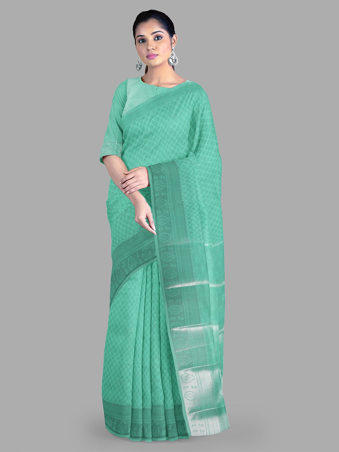 

The Chennai Silks Woven Design Ethnic Motifs Zari Bhagalpuri Saree, Green