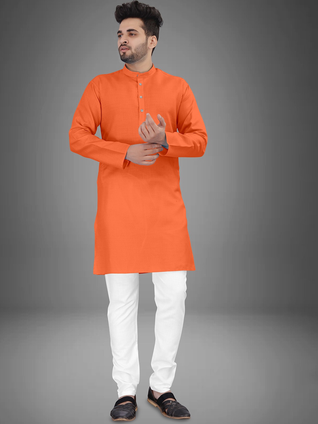 

trustous Men Regular Pure Cotton Kurta with Pyjamas, Orange