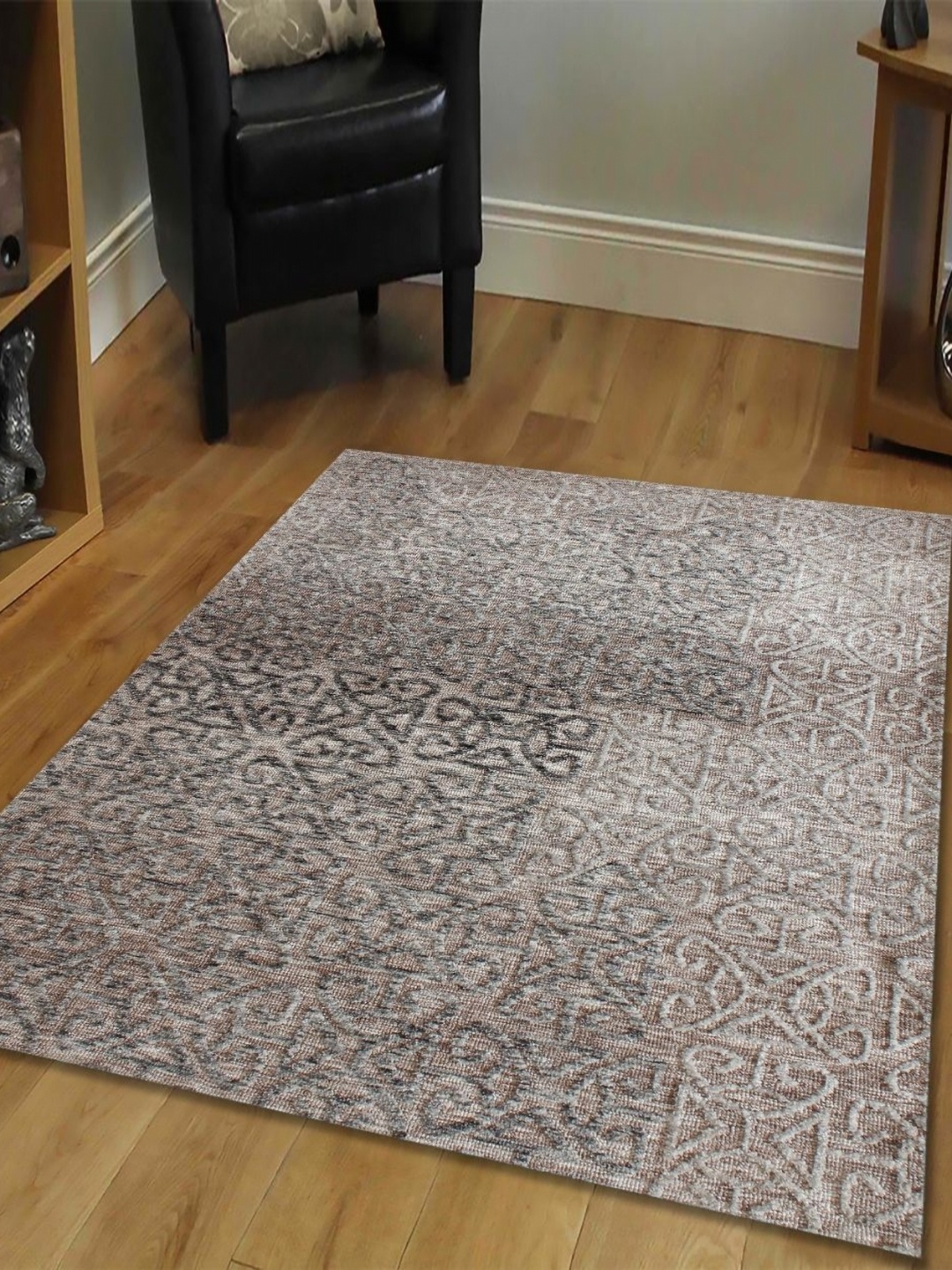 

MULTITEX Grey & Black Ethnic Motifs Anti-Skid Rectangle Carpet