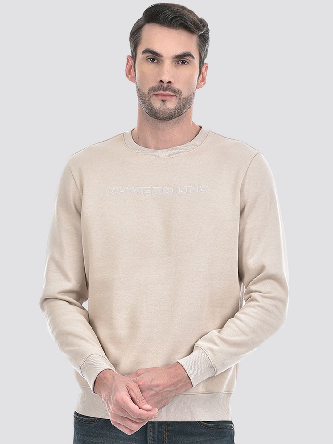 

Numero Uno Men Typography Printed Sweatshirt, Beige