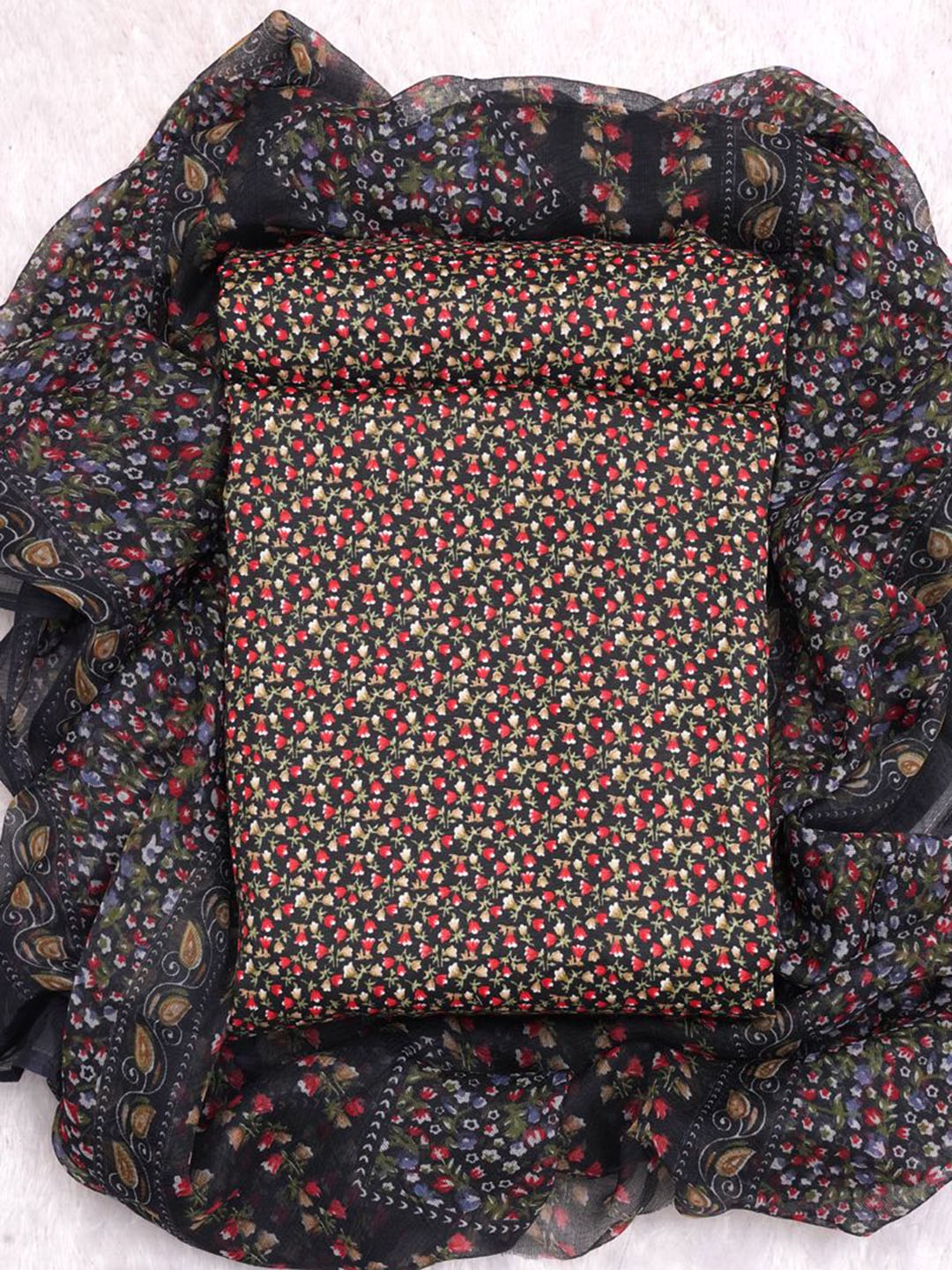 

ASISA Floral Printed Unstitched Dress Material, Black