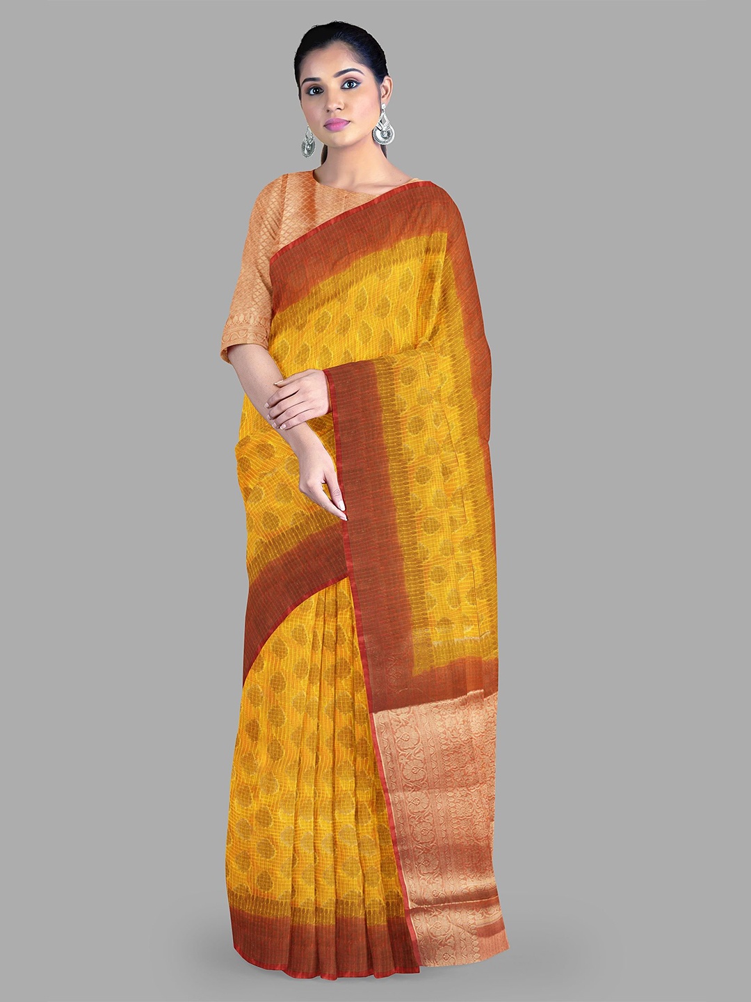 

The Chennai Silks Ethnic Motifs Zari Banarasi Saree, Yellow