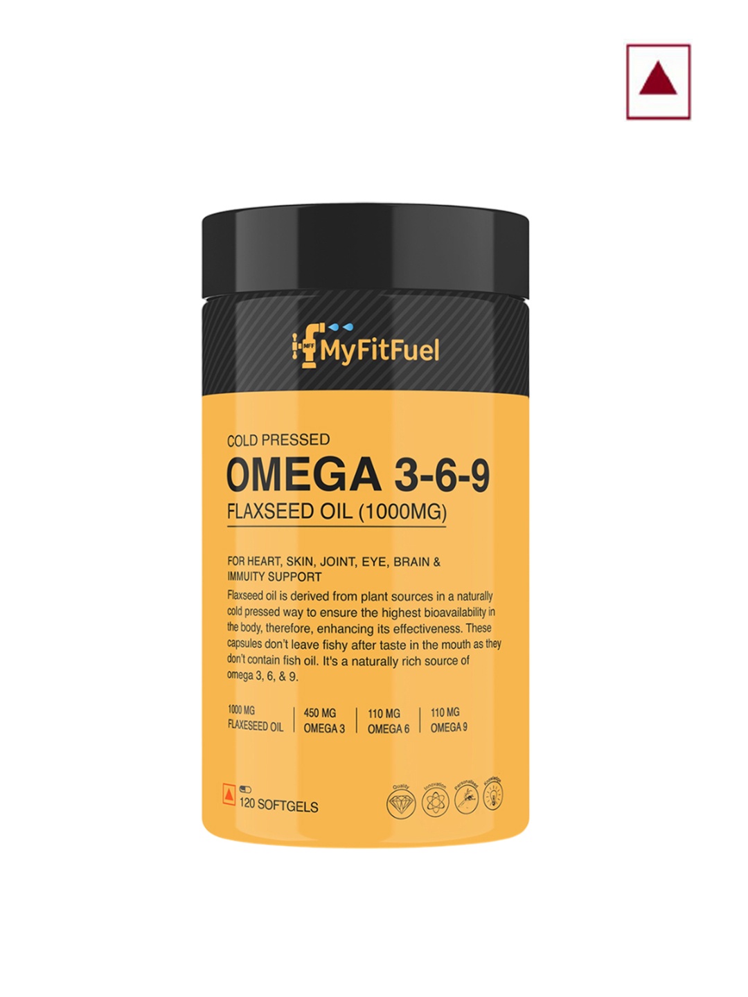 

MyFitFuel Omega 3 6 9 FlaxSeed Oil 1000mg- 120 Softgel Capsules, Yellow