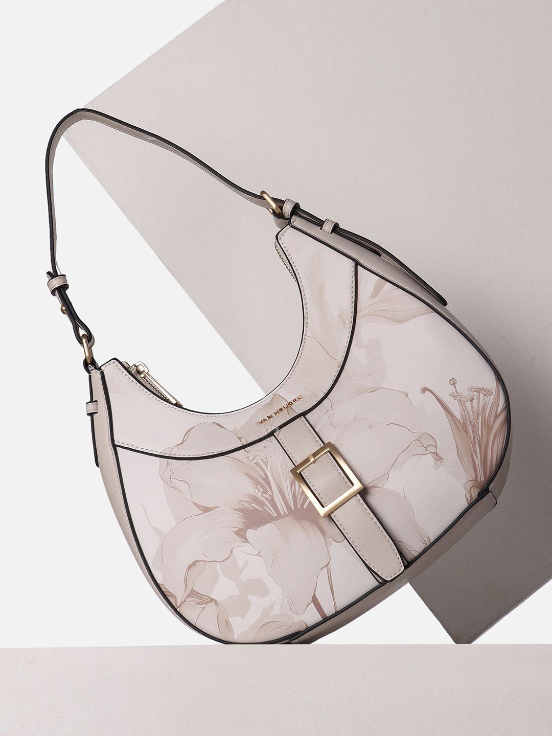 

Van Heusen Woman Floral Printed PU Bucket Handheld Bag, Beige