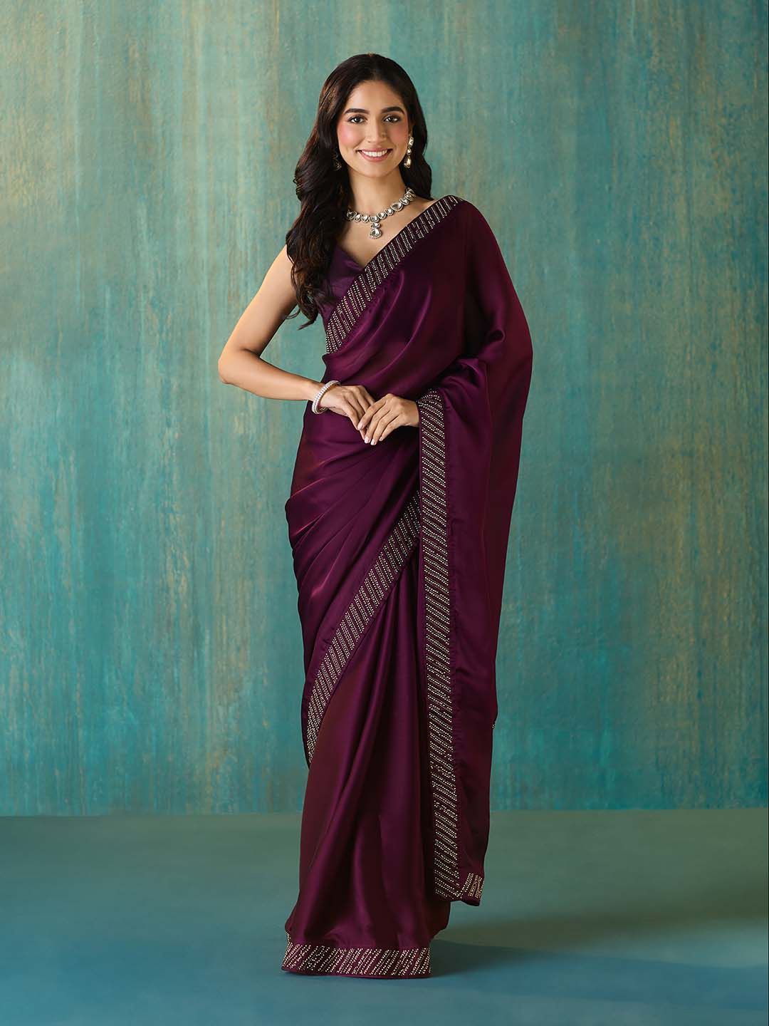

Likha Embellished Beads and Stones Satin Saree, Purple