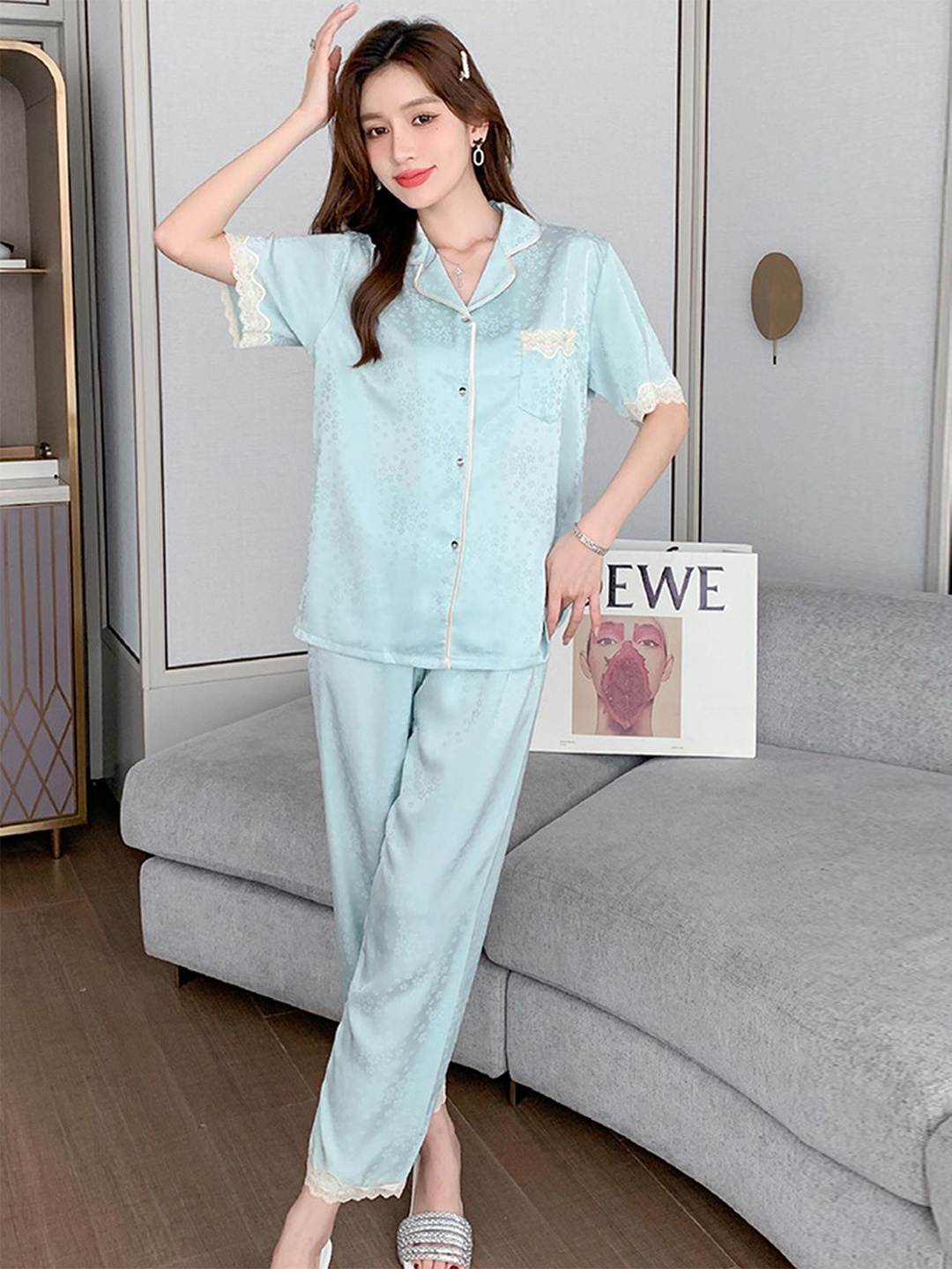

LULU & SKY Shirt & Pyjama Night Suit Set, Blue