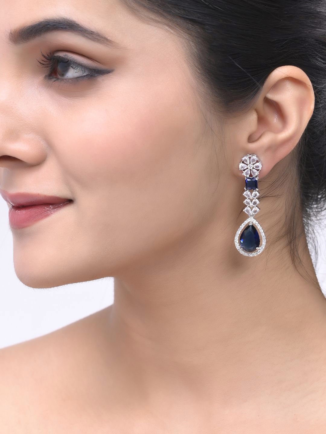 

Silvermerc Designs Silver-Plated American Diamond Studded Drop Earrings