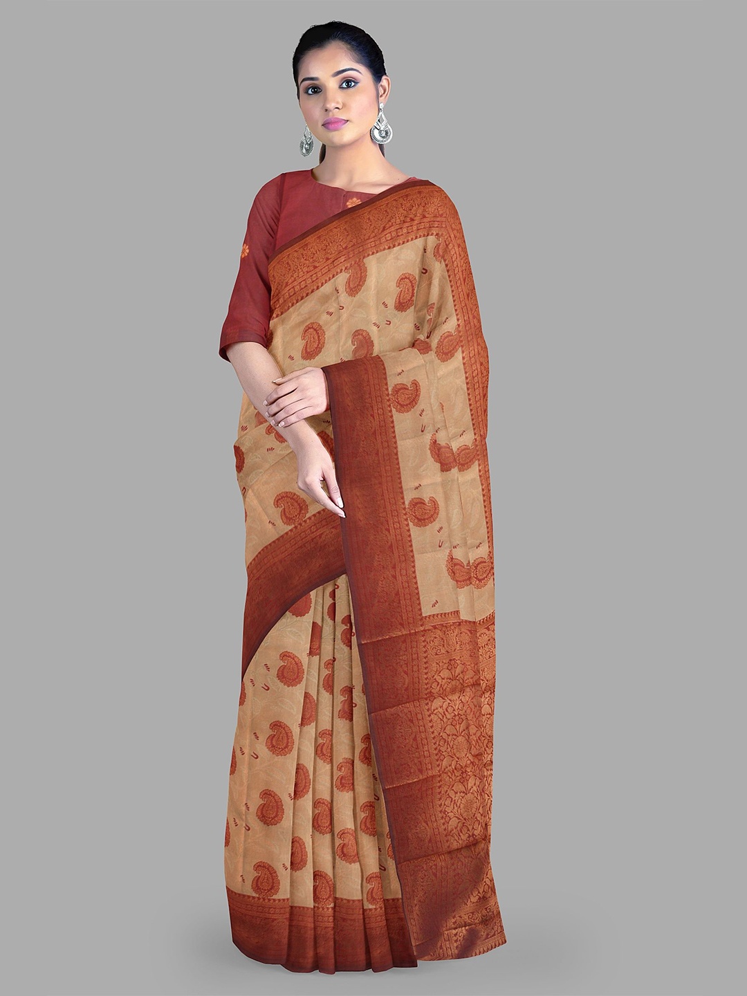 

The Chennai Silks Ethnic Motifs Zari Art Silk Bhagalpuri Saree, Copper