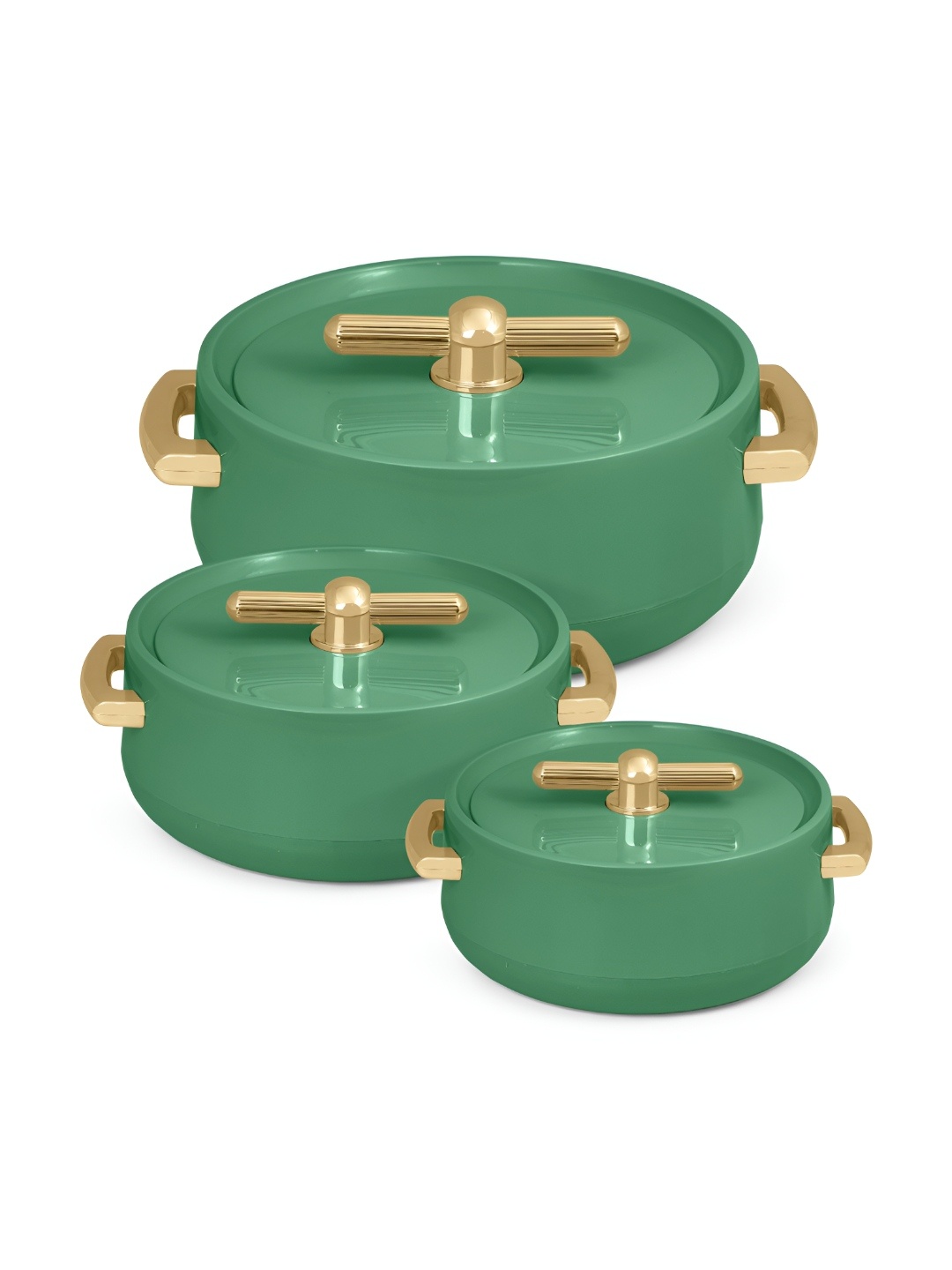 

SELVEL Green 3 Pcs Elegance Royal Inner Steel Casseroles 1700ml, 1200ml & 600ml