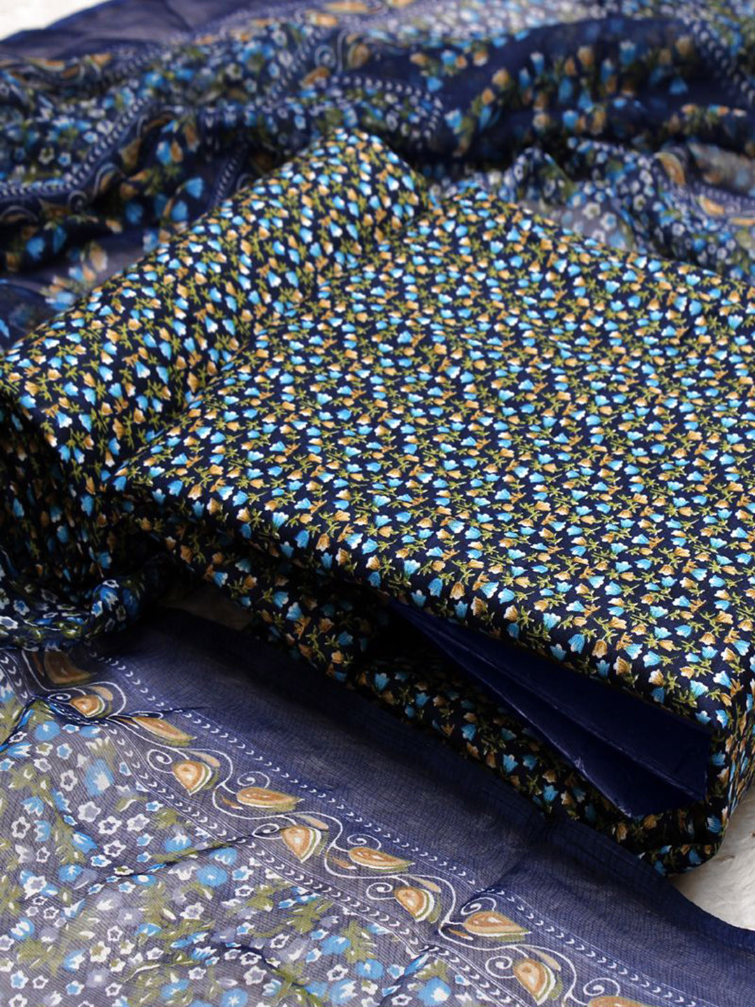 

ASISA Floral Printed Unstitched Dress Material, Navy blue