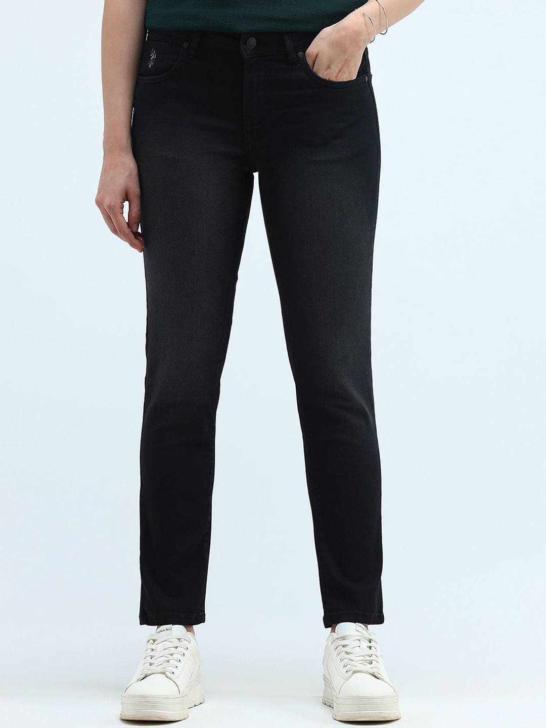 

U.S. Polo Assn. Women Women Slim Fit Light Fade Stretchable Jeans, Grey