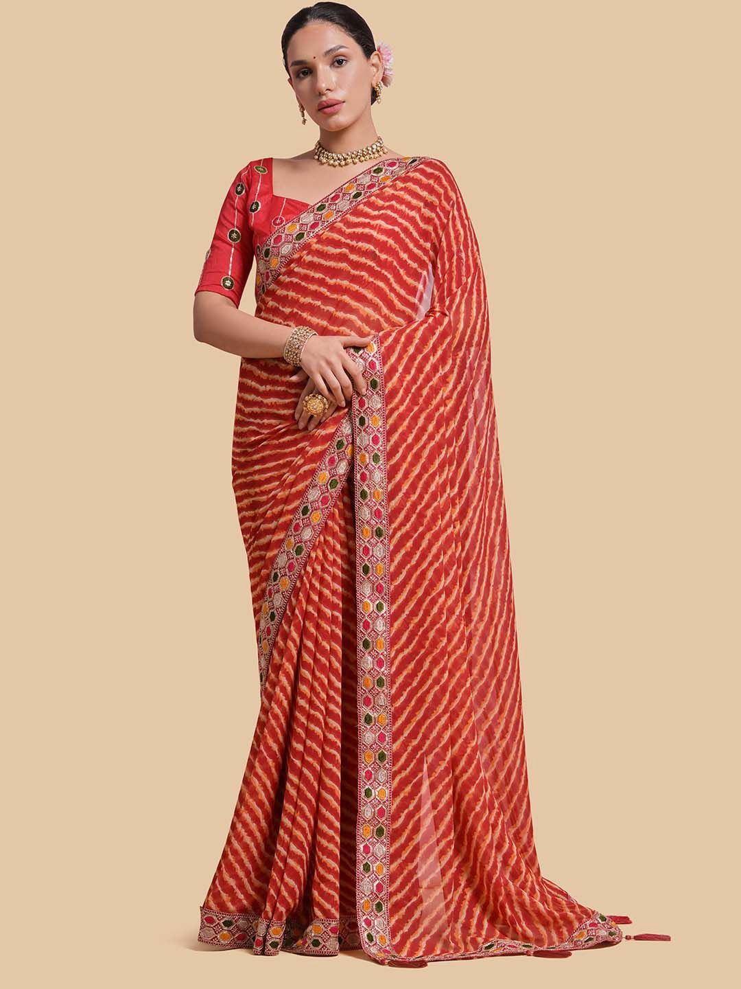 

Likha Leheriya Embroidered Leheriya Saree, Red