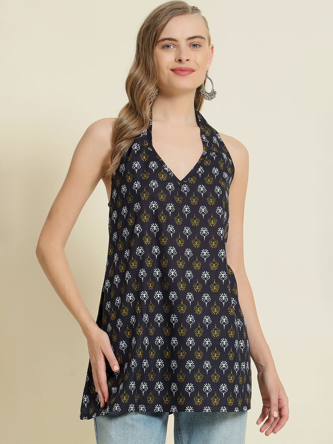 

PockMAN Printed Pure Cotton Tunic, Navy blue