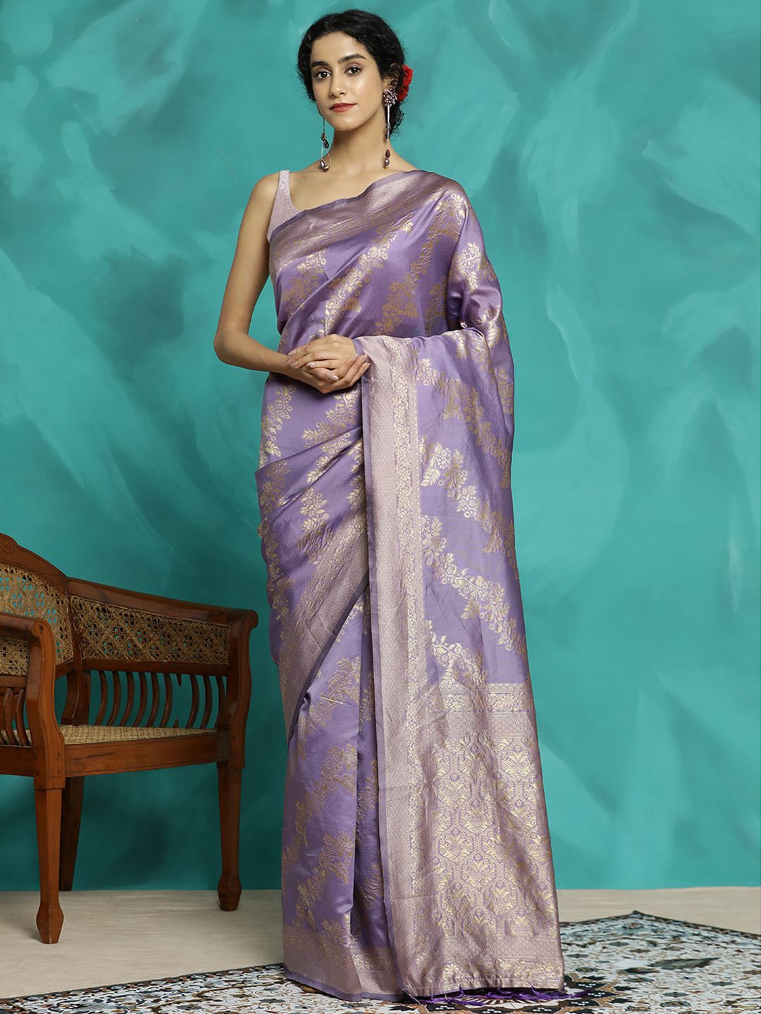 

Jaipur Kurti Zari Woven Design Heavy Banarasi Saree, Lavender