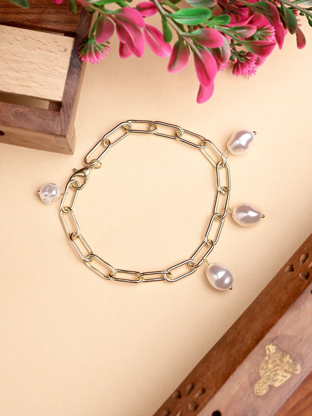 

KACY Gold Plated Artificial Beads Link Bracelet