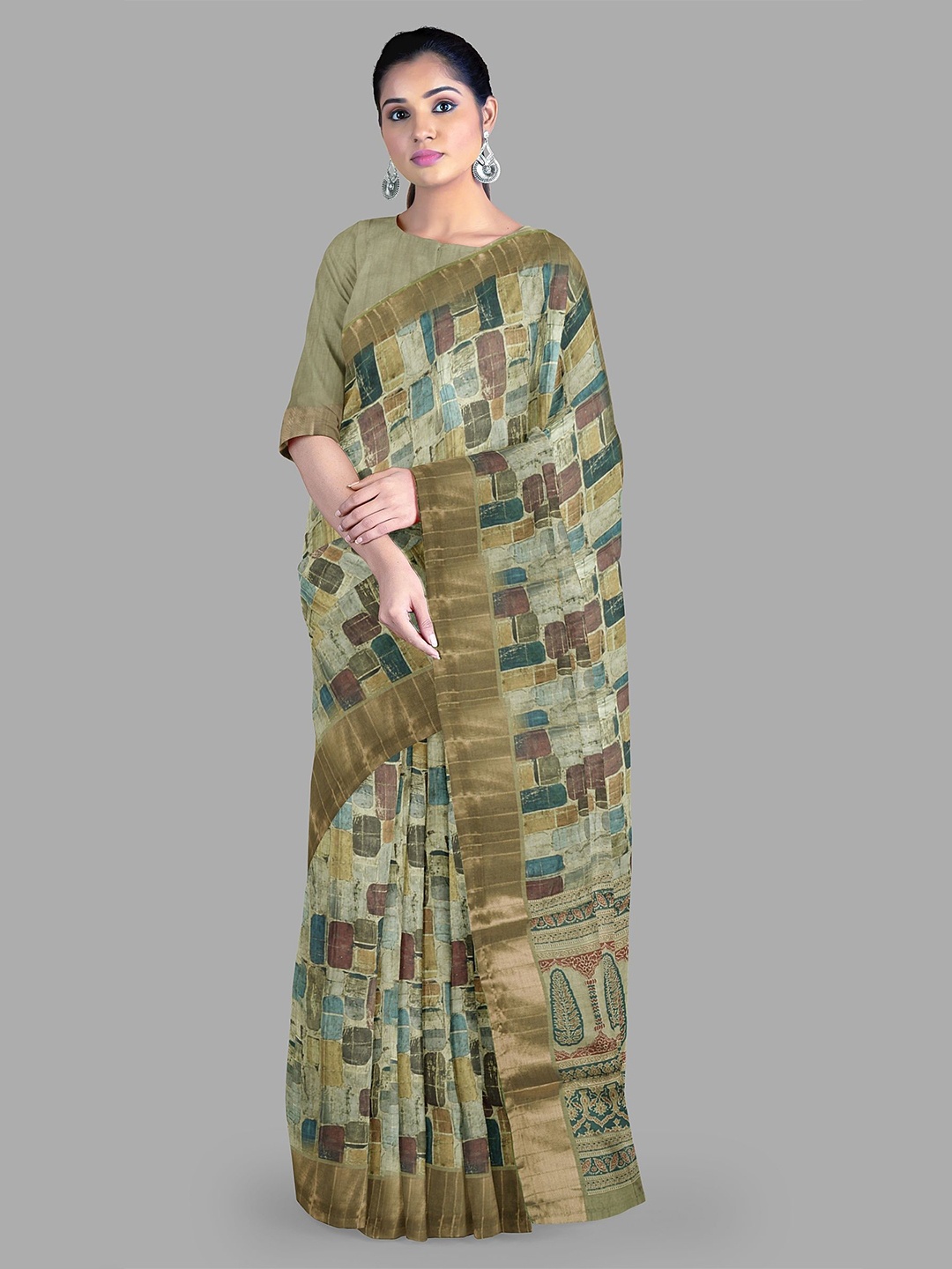 

The Chennai Silks Zari Abstract Woven Design Banarasi Saree, Beige